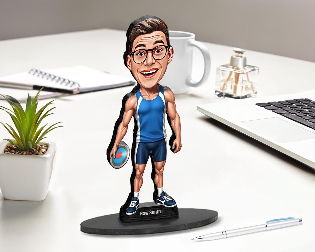 Personalized Discus Thrower Gift for Men | Custom Track & Field Athlete Figurine with Name - Photo | Magnet, Keychain, Car Charm Included