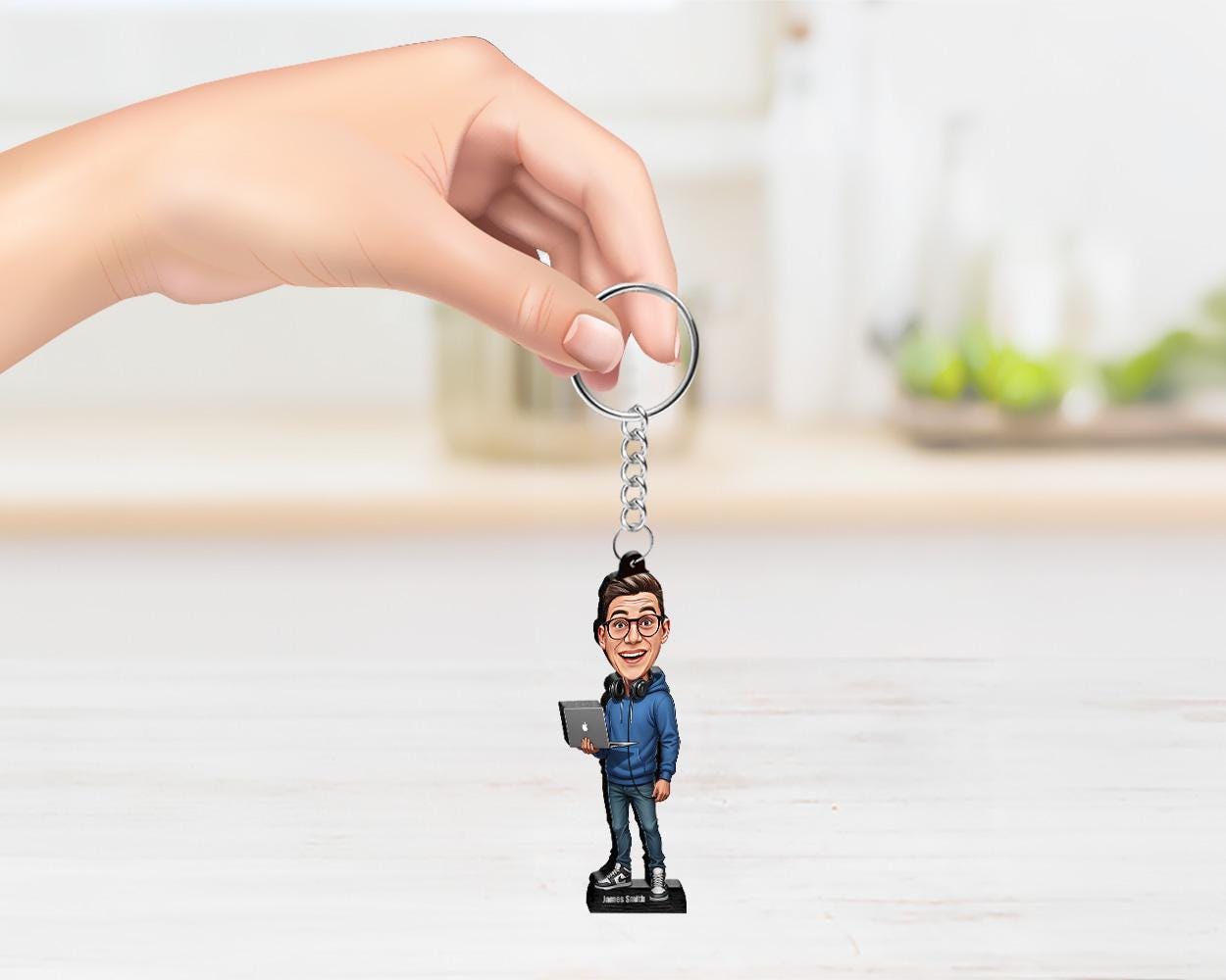 Personalized Music Producer Gift for Men | Custom Studio DJ Figurine with Headphones | Funny Keychain, Magnet or Car Charm from Photo