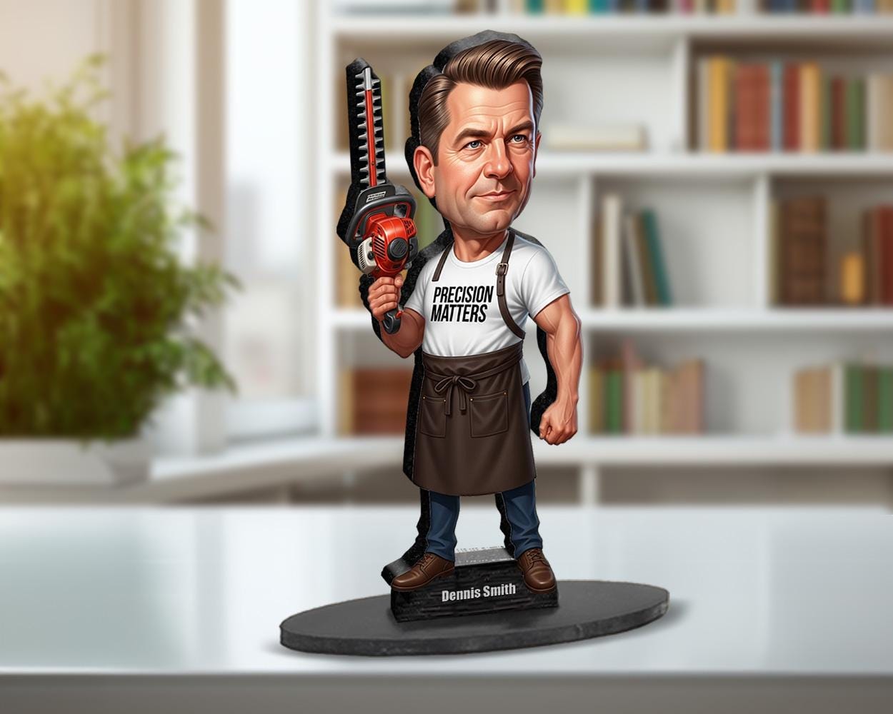 Funny Barber Gift for Men | Custom Caricature Figurine with Hedge Trimmer | Personalized Magnet, Keychain & Car Charm from Your Photo