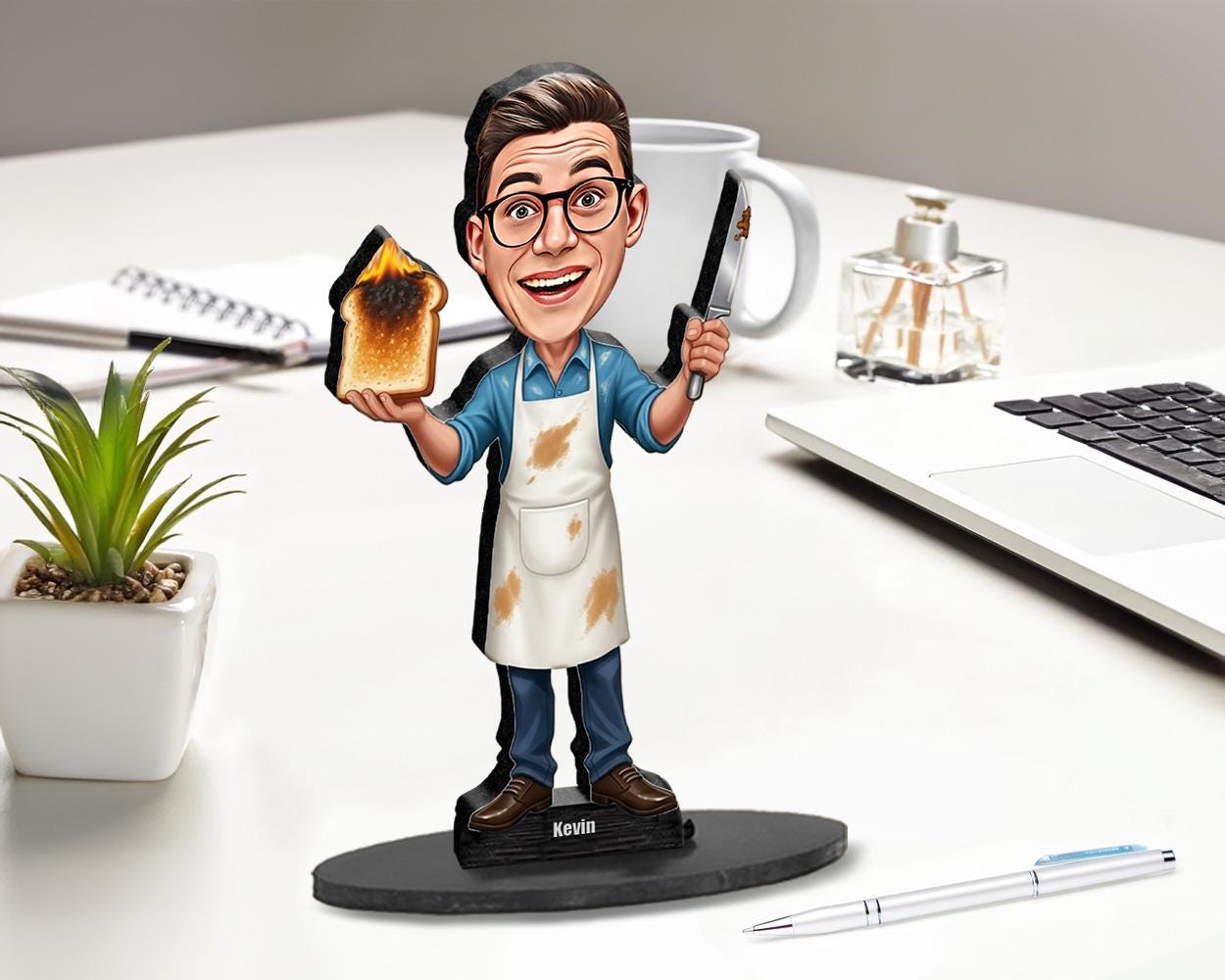 Funny Cooking Fail Figurine for Men | Burnt Toast Chef Caricature Gift | Custom Kitchen Magnet, Keychain & Car Charm