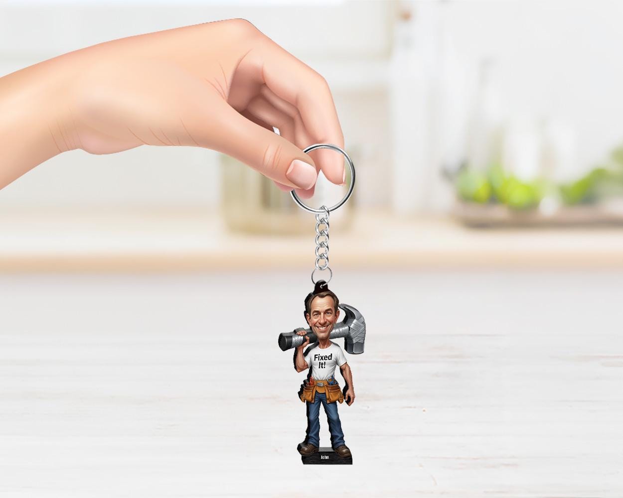 Fixed It Figurine | Funny Handy Man Caricature Gift | Personalized Tool Guy Magnet, Keychain, Car Charm