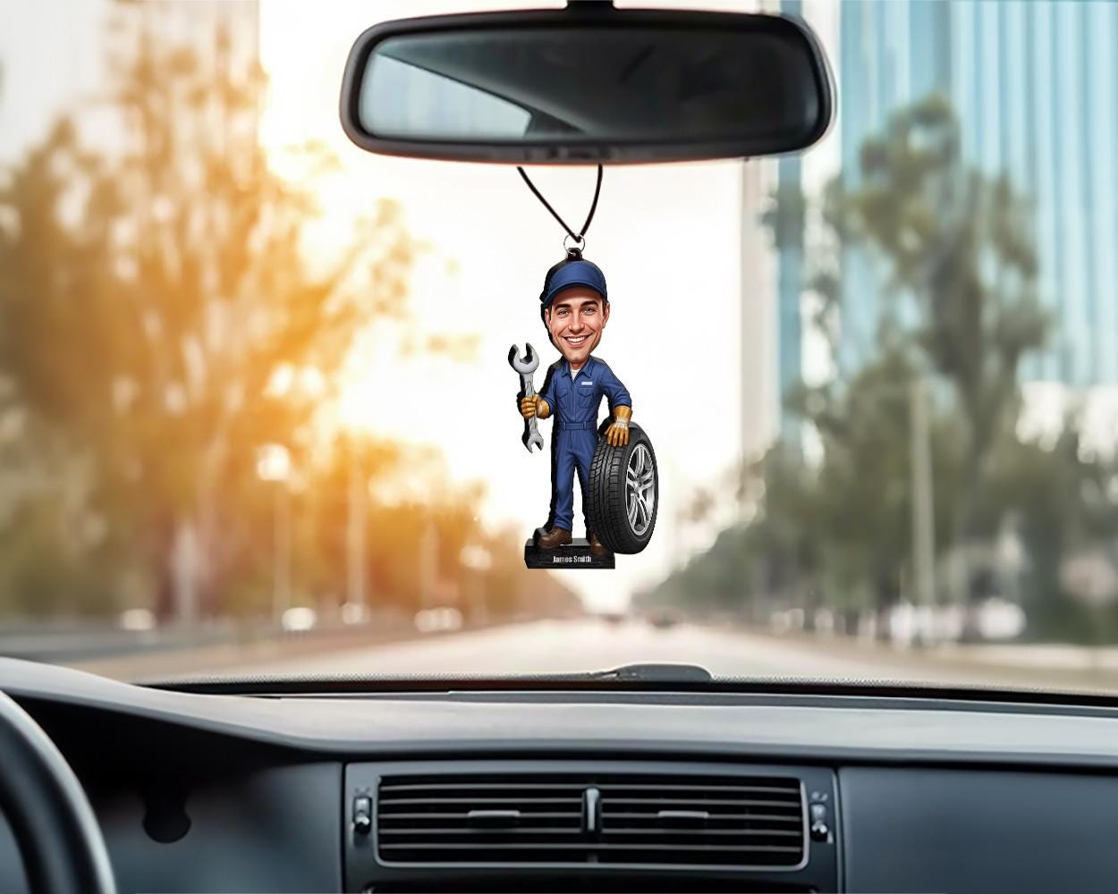 Custom Car Mechanic Gift for Men – Personalized Funny Figurine, Magnet, Keychain & Car Charm – Auto Repair Portrait from Your Photo