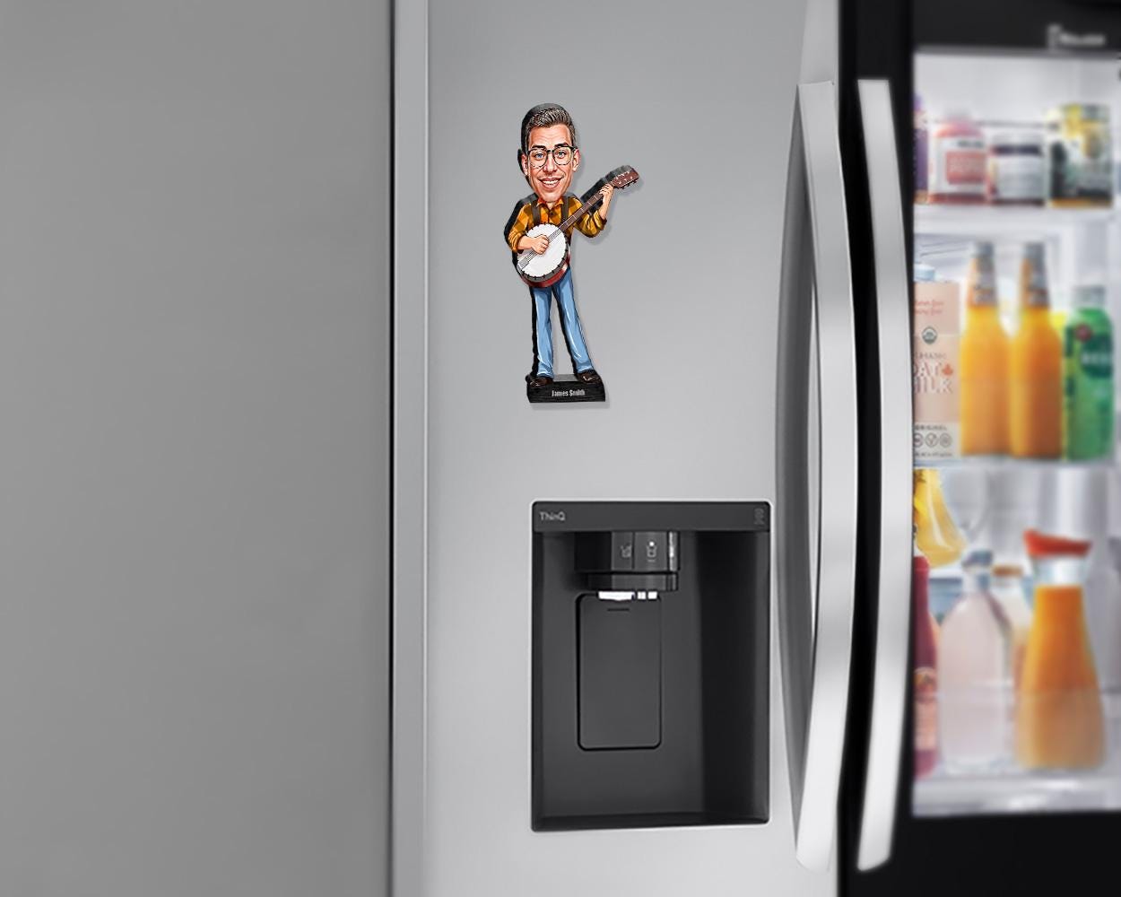 Custom Banjo Player Gift for Men – Personalized Funny Figurine, Magnet, Keychain & Car Charm – Unique Musician Caricature from Your Photo