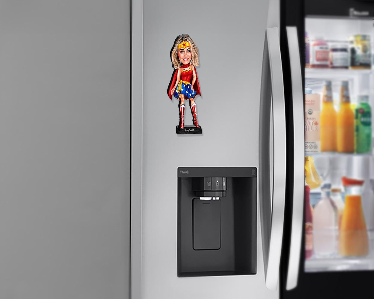 Superhero Woman Figurine | Custom Wonder-Inspired Portrait Gift | Personalized Acrylic or Wooden Trophy from Photo