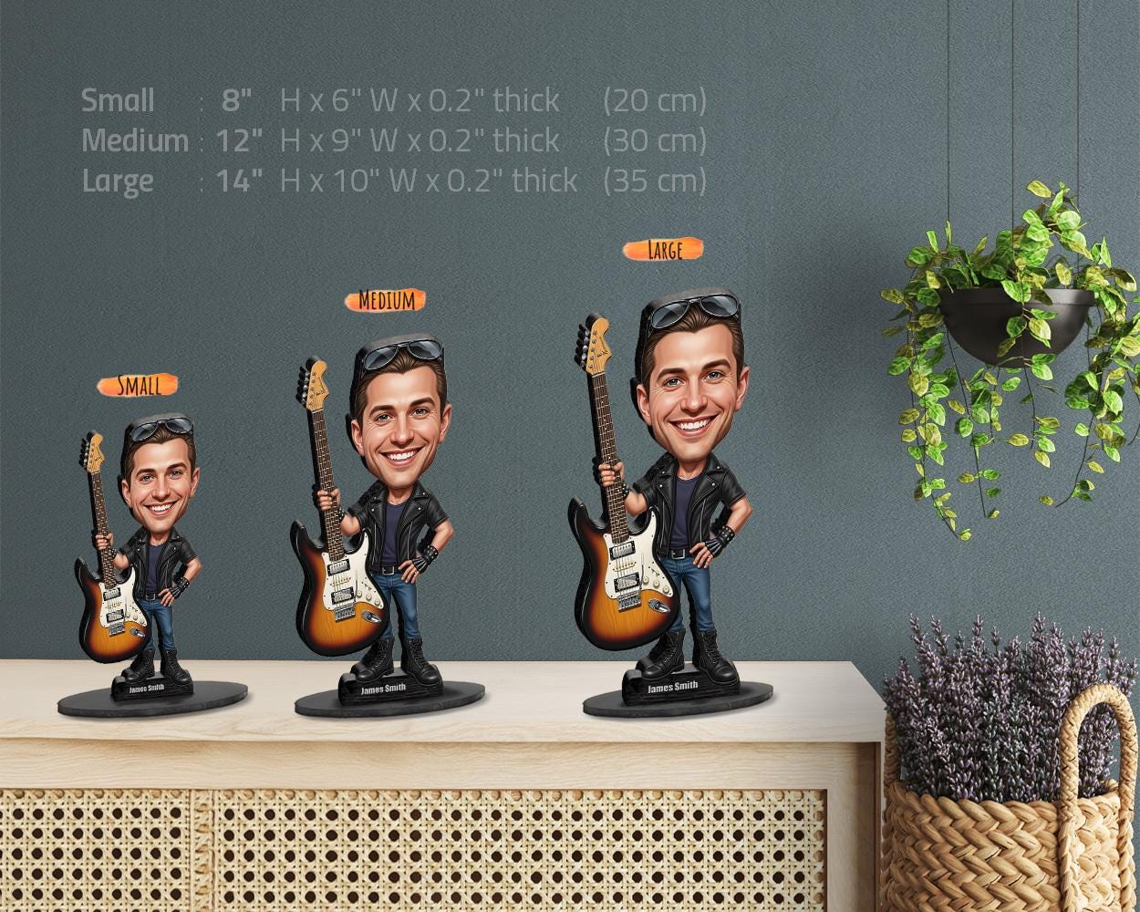 Custom Electric Guitar Player Gift – Funny Rock Figurine, Magnet, Keychain & Car Charm – Personalized Musician Portrait from Photo