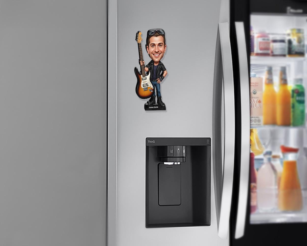 Custom Electric Guitar Player Gift – Funny Rock Figurine, Magnet, Keychain & Car Charm – Personalized Musician Portrait from Photo