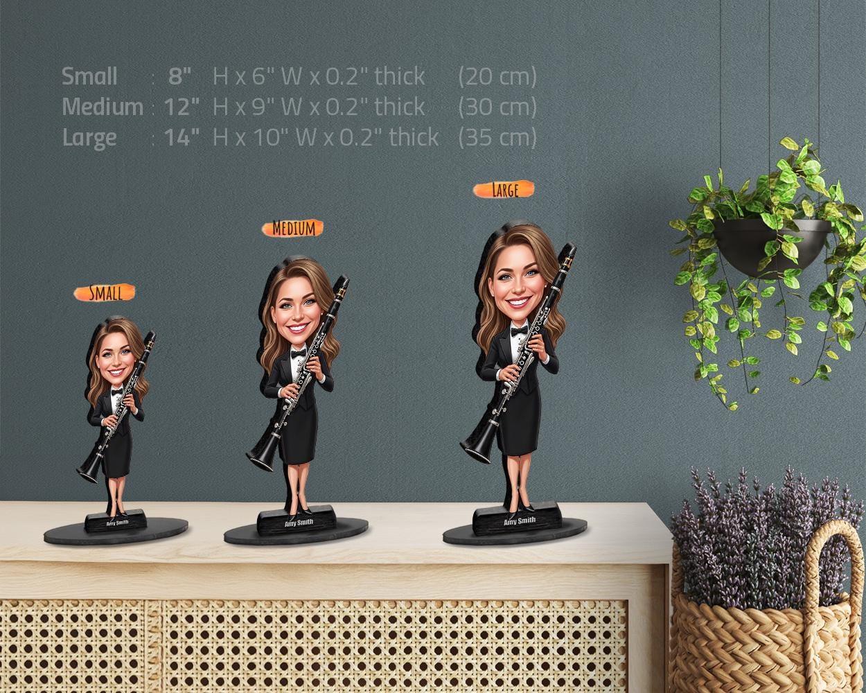 Custom Clarinet Player Gift for Women – Funny Musician Figurine, Magnet, Keychain & Car Charm – Personalized Portrait from Your Photo