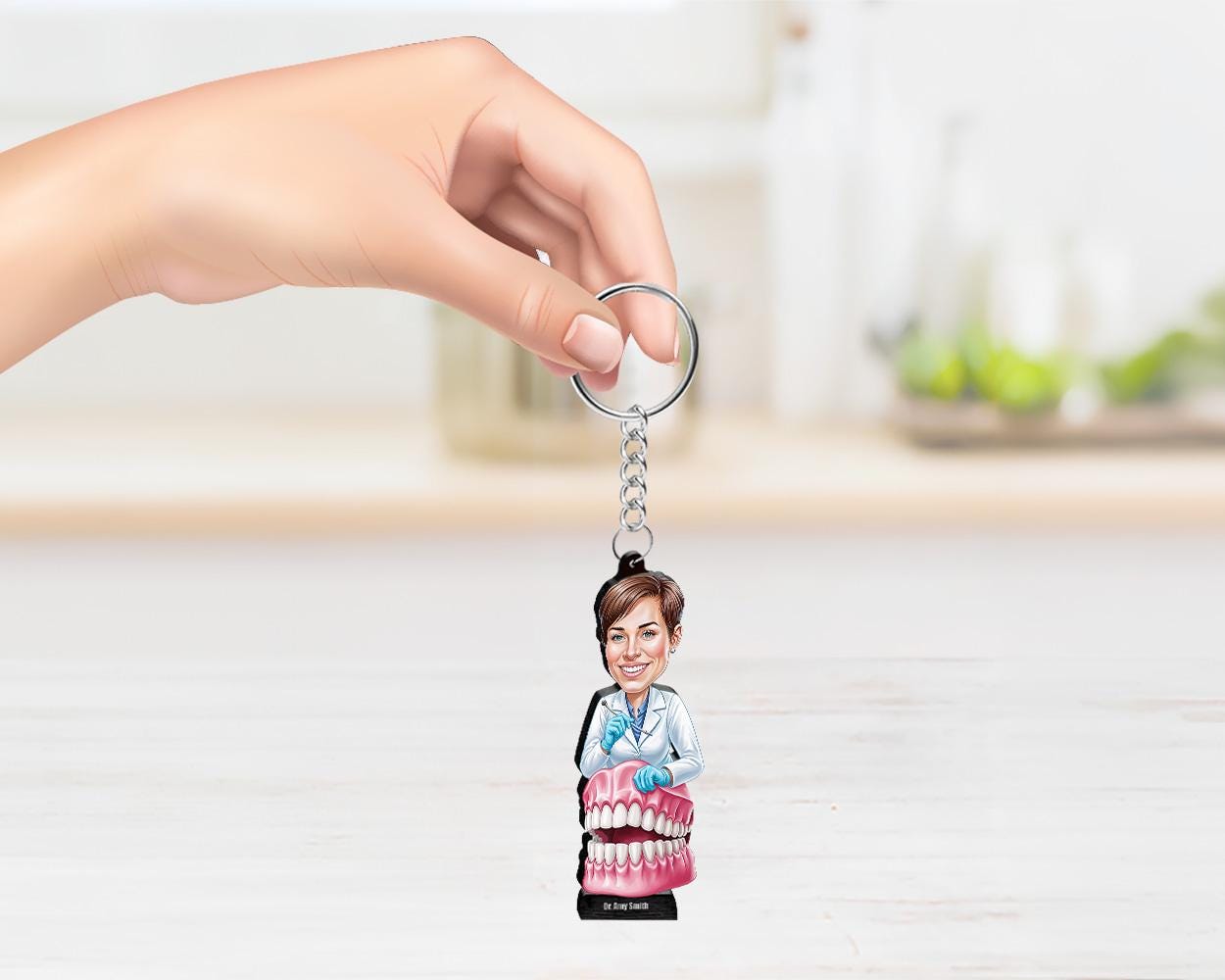 Orthodontist Graduation Gift | Custom Dentist Figurine with Dental Model | Personalized Caricature Figurine, Magnet, Keychain & Car Charm