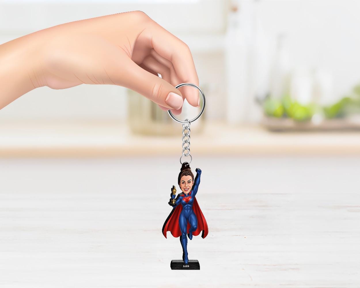 Custom Award Hero Gift for Women | Personalized Superhero Trophy Figurine from Photo | Funny Magnet, Keychain, Car Charm