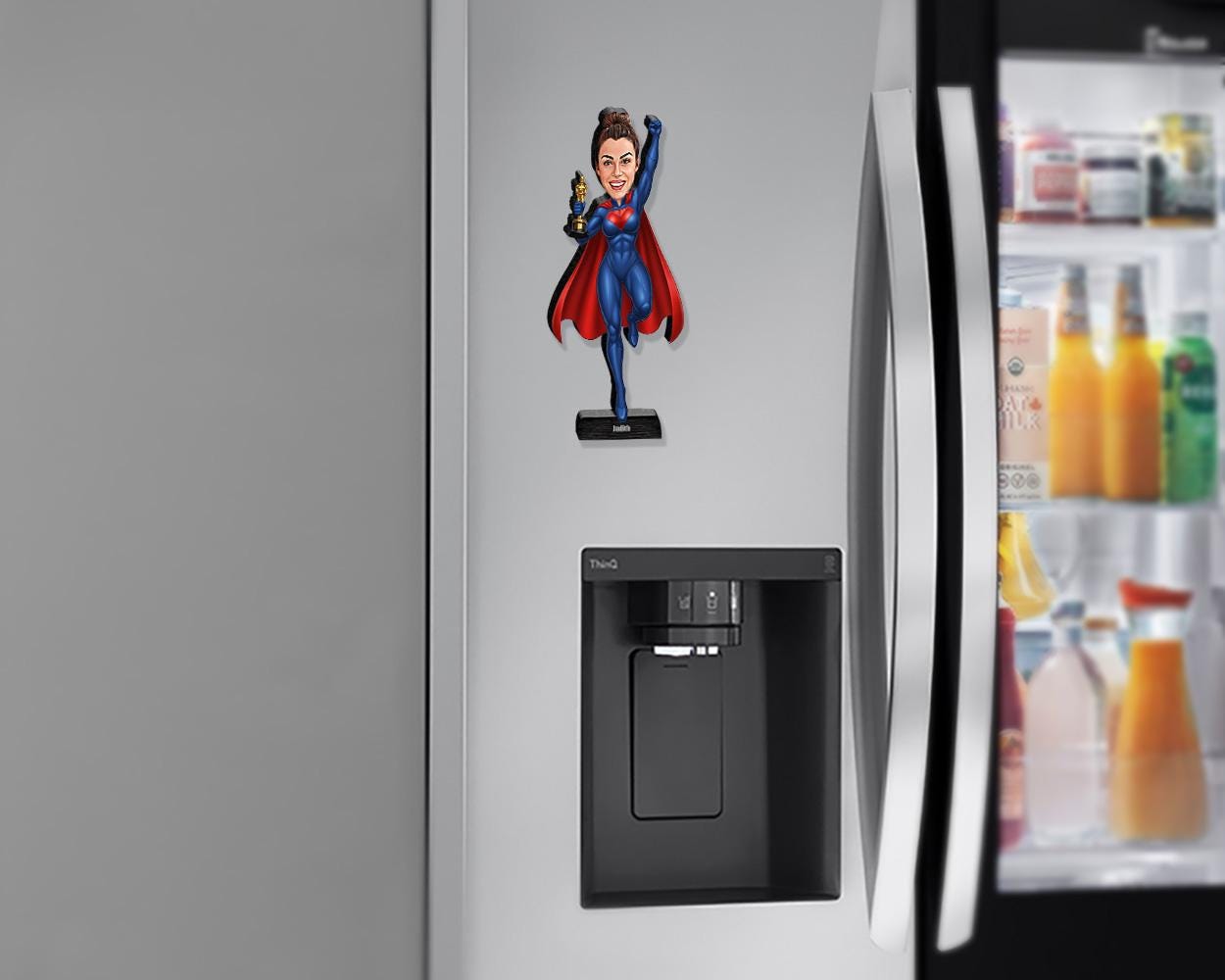 Custom Award Hero Gift for Women | Personalized Superhero Trophy Figurine from Photo | Funny Magnet, Keychain, Car Charm