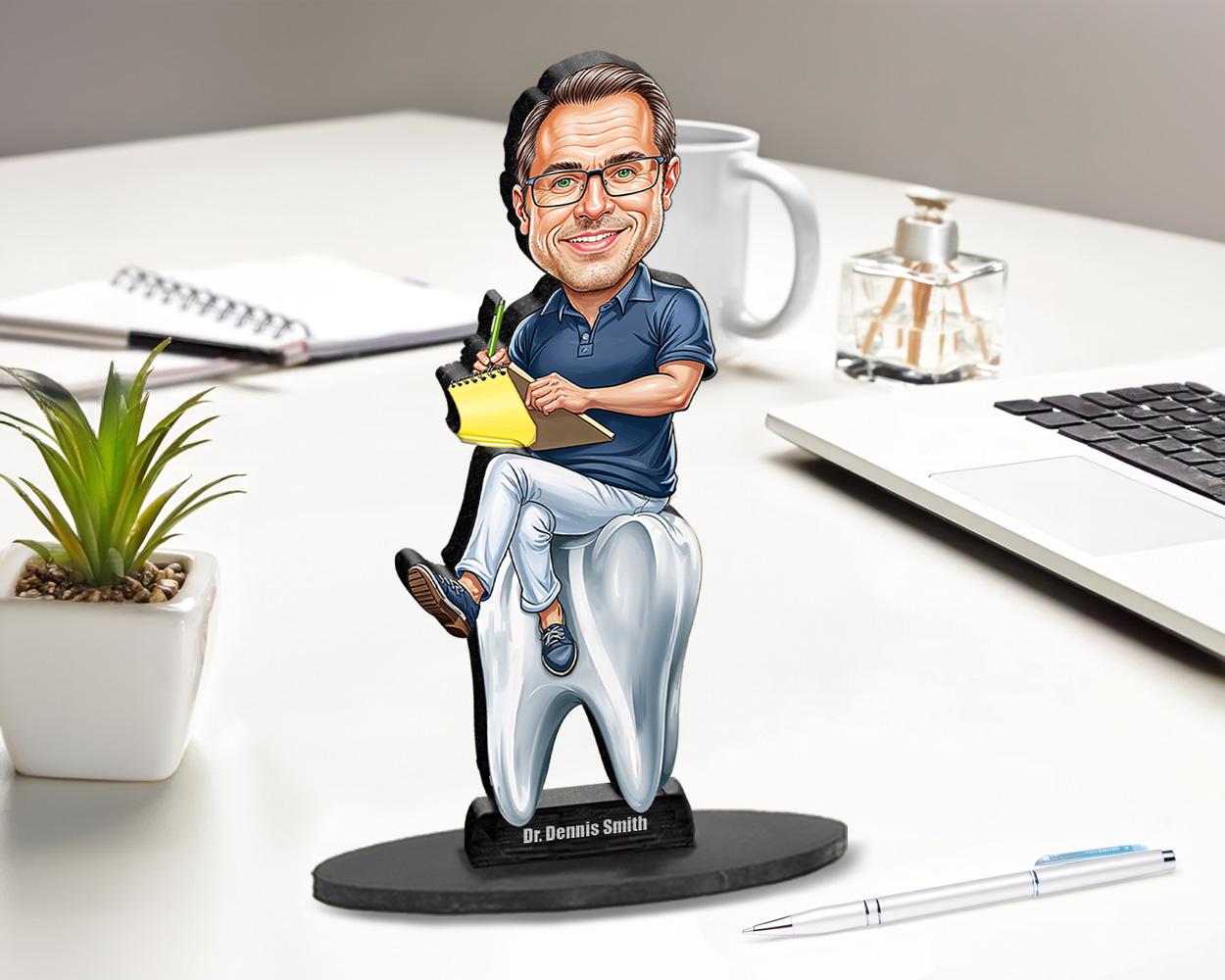 Custom Dental Charting Dentist Gift | Funny Tooth Figurine with Clipboard & Name | Personalized Caricature Magnet, Keychain, Car Charm