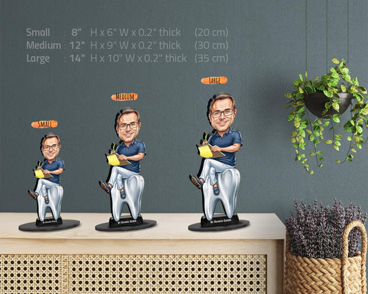 Custom Dental Charting Dentist Gift | Funny Tooth Figurine with Clipboard & Name | Personalized Caricature Magnet, Keychain, Car Charm