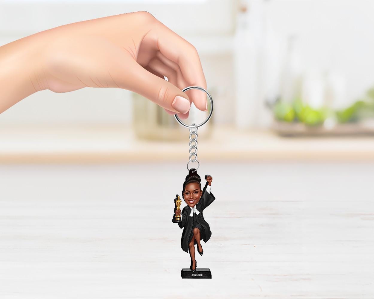 Custom Female Lawyer Figurine | Funny Attorney Graduation Gift with Trophy | Personalized Magnet, Keychain, Car Charm