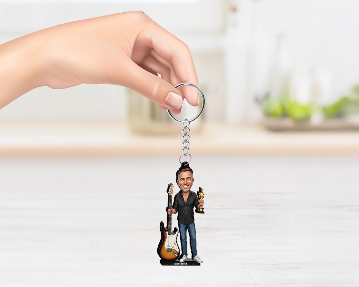 Custom Electric Guitar Figurine with Trophy | Personalized Gift for Guitarist or Music Teacher | Funny Magnet, Keychain, Car Charm