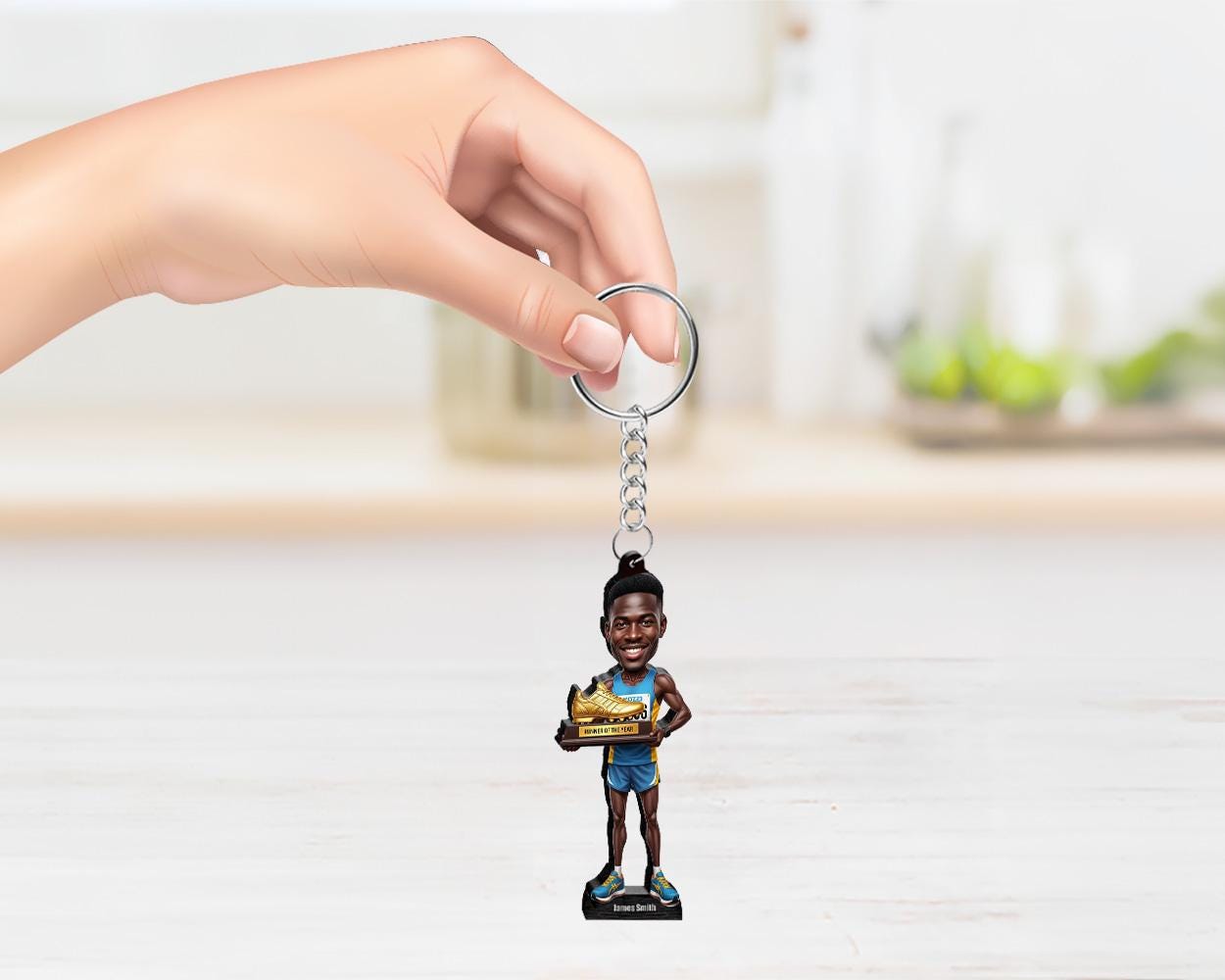 Runner of the Year Gift | Custom Black Male Athlete Figurine with Golden Shoe | Personalized Track Star Caricature from Photo