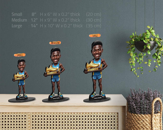 Runner of the Year Gift | Custom Black Male Athlete Figurine with Golden Shoe | Personalized Track Star Caricature from Photo