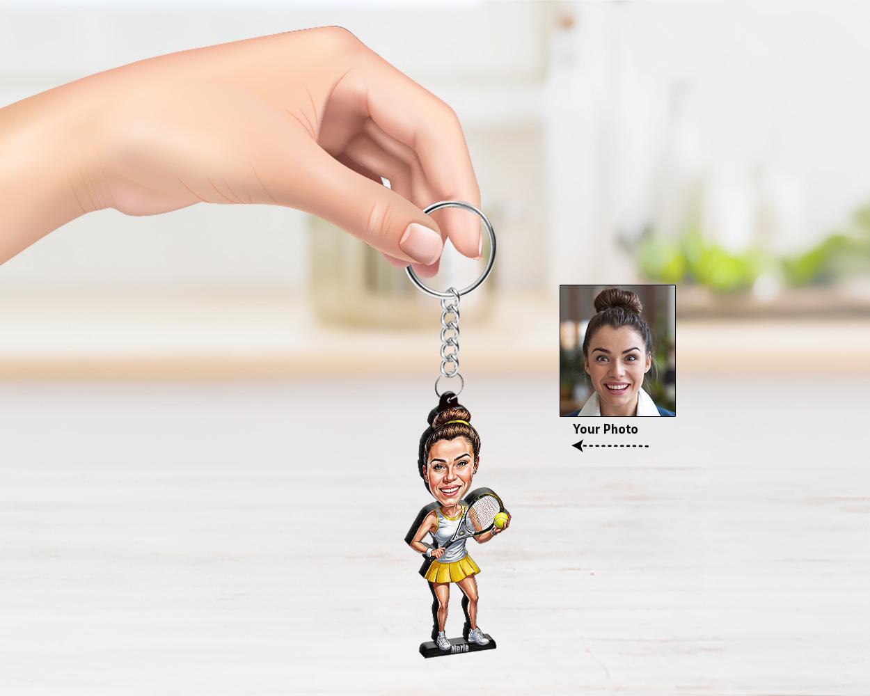 Personalized Tennis Player Gift for Women | Custom Female Athlete Figurine with Name & Photo | Magnet, Keychain, Car Charm | TP95768