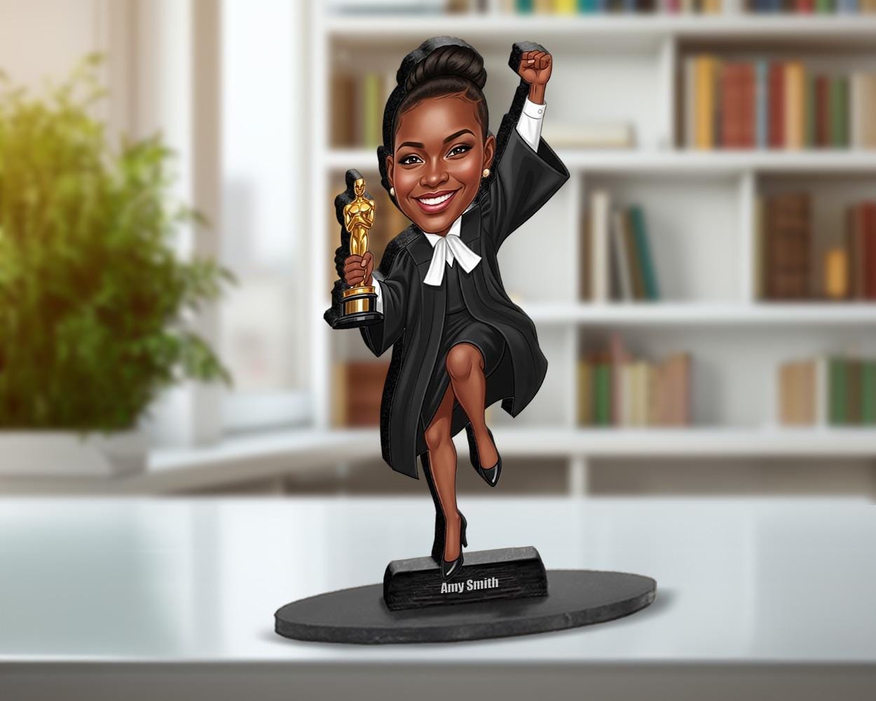 Custom Female Lawyer Figurine | Funny Attorney Graduation Gift with Trophy | Personalized Magnet, Keychain, Car Charm