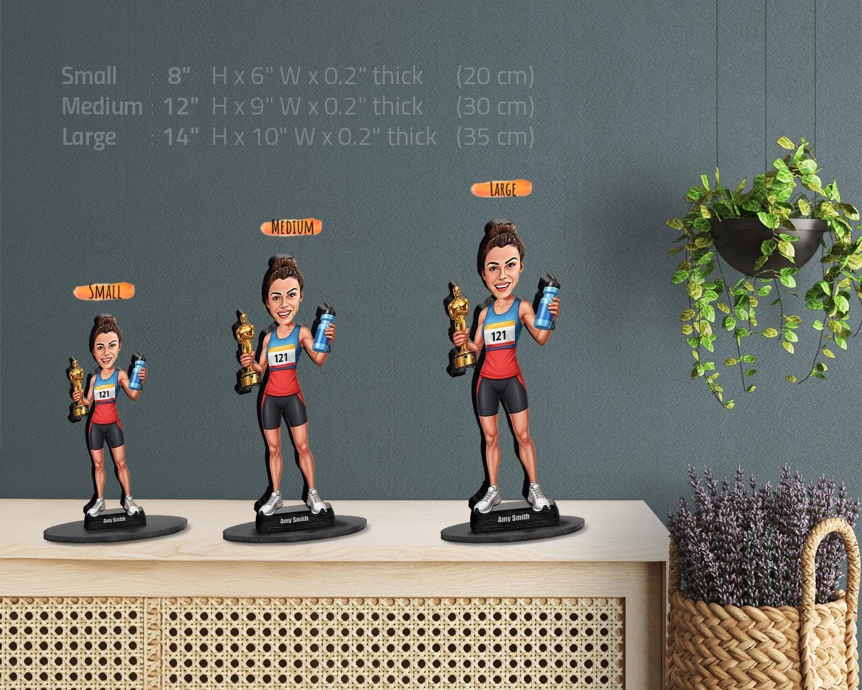 Custom Female Marathon Runner Figurine | Personalized Race Day Gift with Trophy | Unique Magnet, Keychain, Car Charm