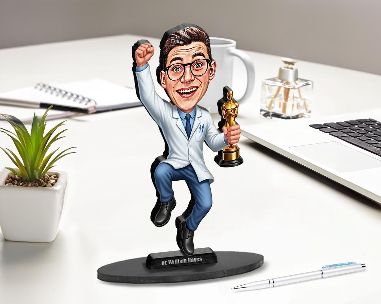 Personalized Male Cardiologist Figurine | Medical Award Caricature Portrait from Your Photo | Custom Figurine, Magnet, Keychain & Car Charm