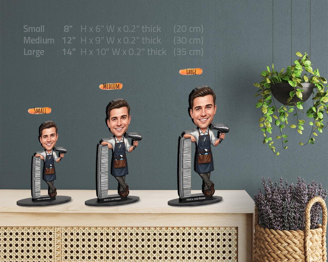 Custom Male Hairdresser Figurine | Personalized Barber & Stylist Gift from Your Photo | Figurine, Magnet, Keychain, Car Charm