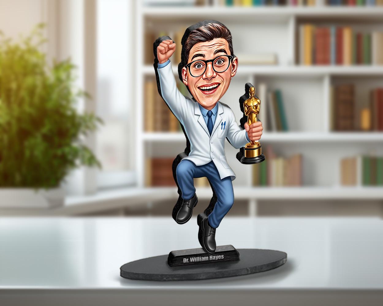 Personalized Male Cardiologist Figurine | Medical Award Caricature Portrait from Your Photo | Custom Figurine, Magnet, Keychain & Car Charm