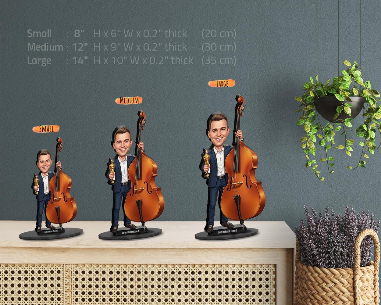 Personalized Male Double Bassist Figurine | Music Award Caricature Portrait from Your Photo | Custom Figurine, Magnet, Keychain & Car Charm