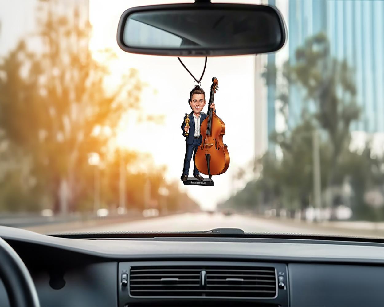 Personalized Male Double Bassist Figurine | Music Award Caricature Portrait from Your Photo | Custom Figurine, Magnet, Keychain & Car Charm