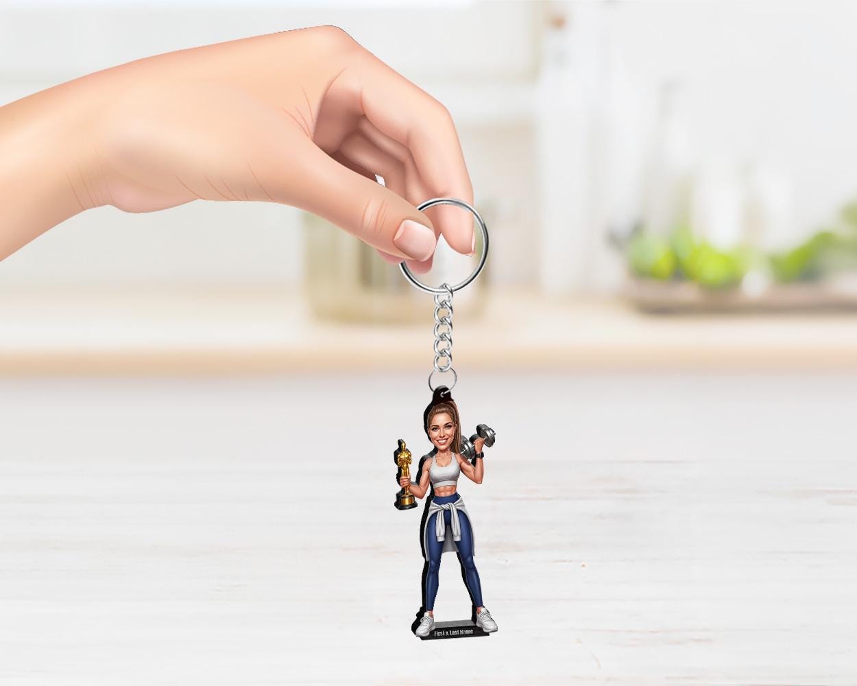 Female Fitness Coach Award Gift | Personal Trainer Caricature Trophy Keepsake | Custom Figurine, Magnet, Keychain & Car Charm
