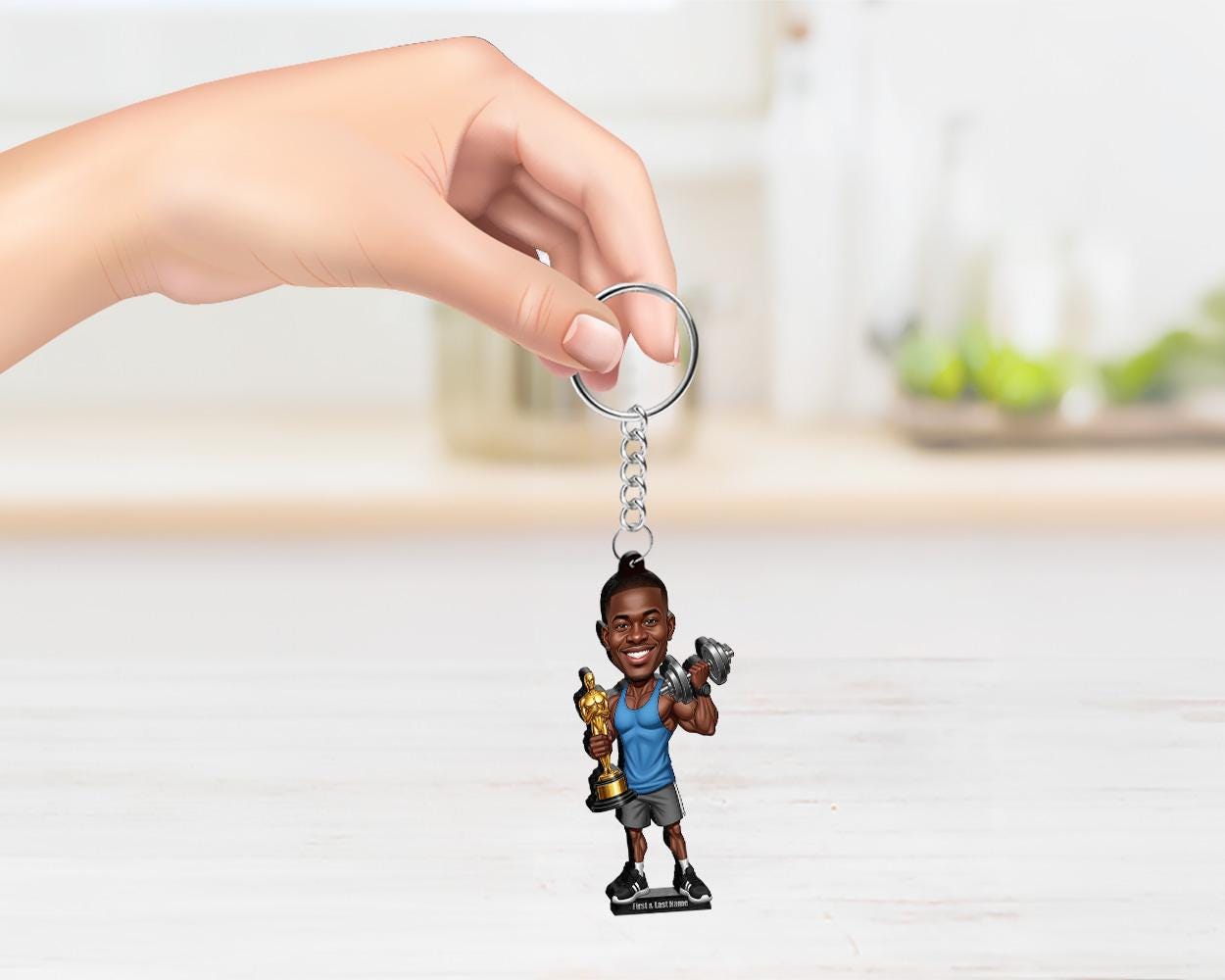 African American Personal Trainer Award Gift | Fitness Coach Caricature Trophy Keepsake | Custom Figurine, Magnet, Keychain & Car Charm
