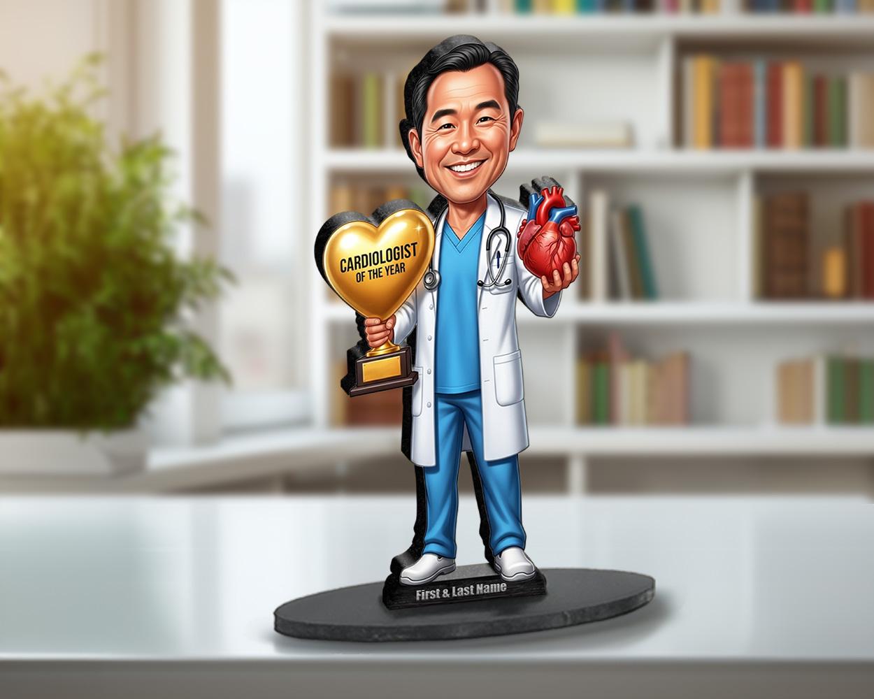 Personalized Male Cardiologist Figurine | Heart Specialist Award Caricature Gift | Custom Figurine, Magnet, Keychain & Car Charm