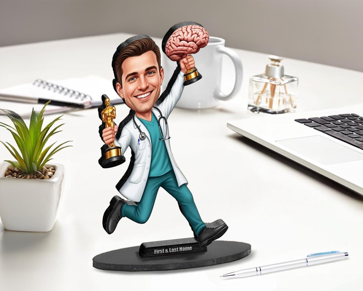 Personalized Male Neurosurgeon Figurine | Brain Surgery Award Caricature Gift | Custom Figurine, Magnet, Keychain & Car Charm
