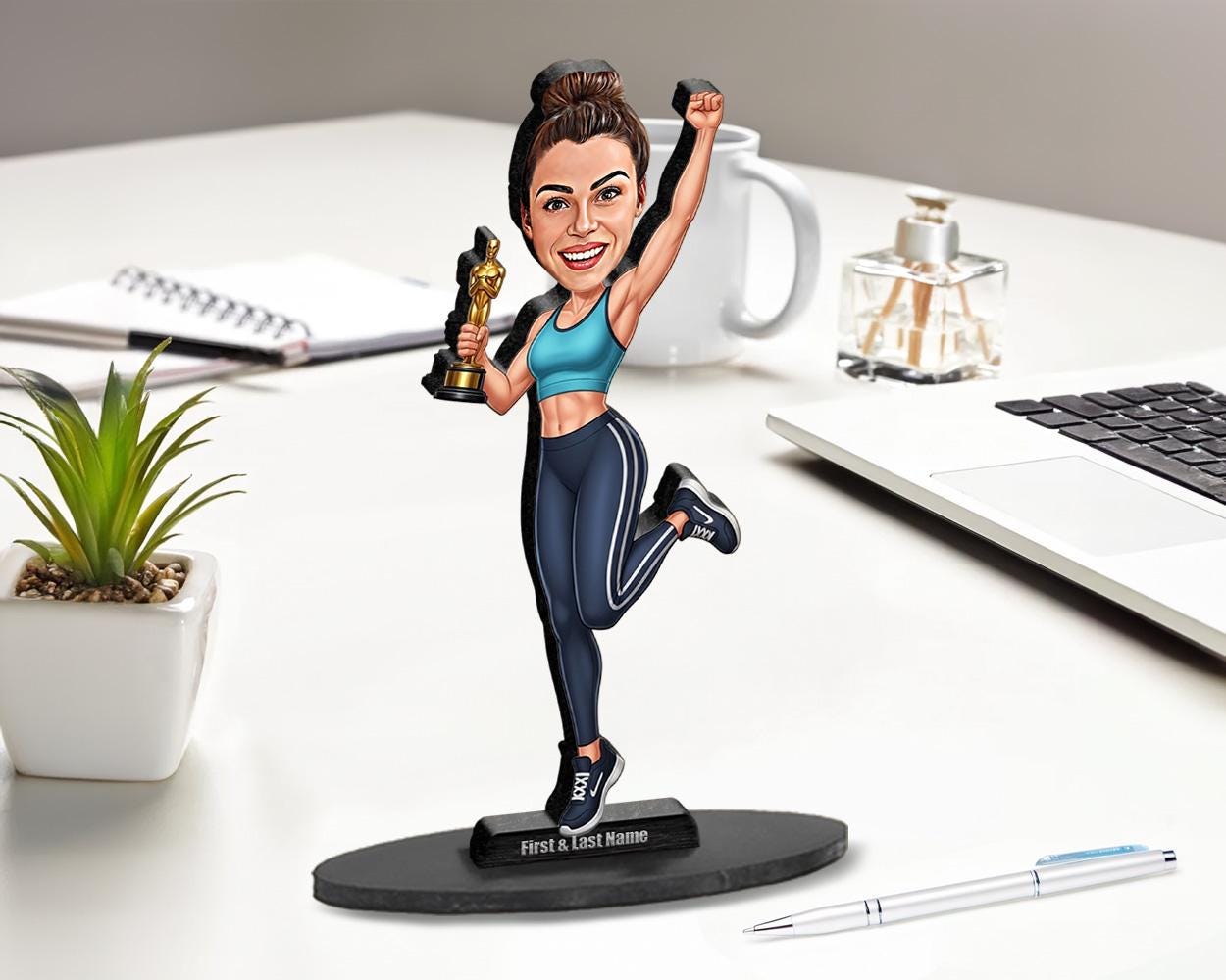 Female Fitness Champion Figurine | Personalized Sports Award Keepsake | Custom Figurine, Magnet, Keychain & Car Charm