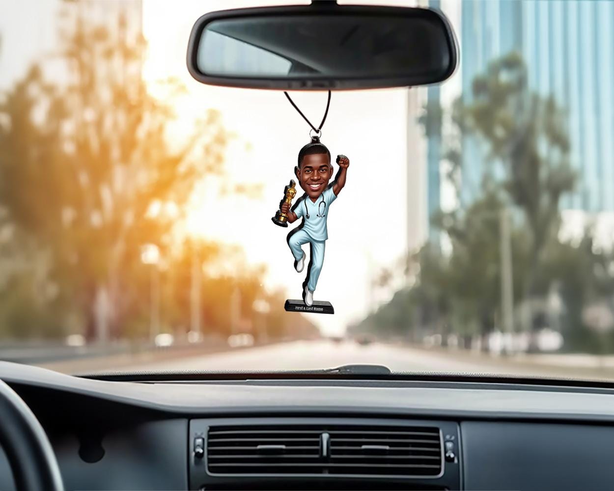 African American Male Doctor Figurine | Custom Medical Award Caricature | Personalized Figurine, Magnet, Keychain & Car Charm