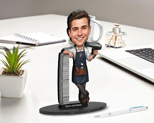 Custom Male Hairdresser Figurine | Personalized Barber & Stylist Gift from Your Photo | Figurine, Magnet, Keychain, Car Charm