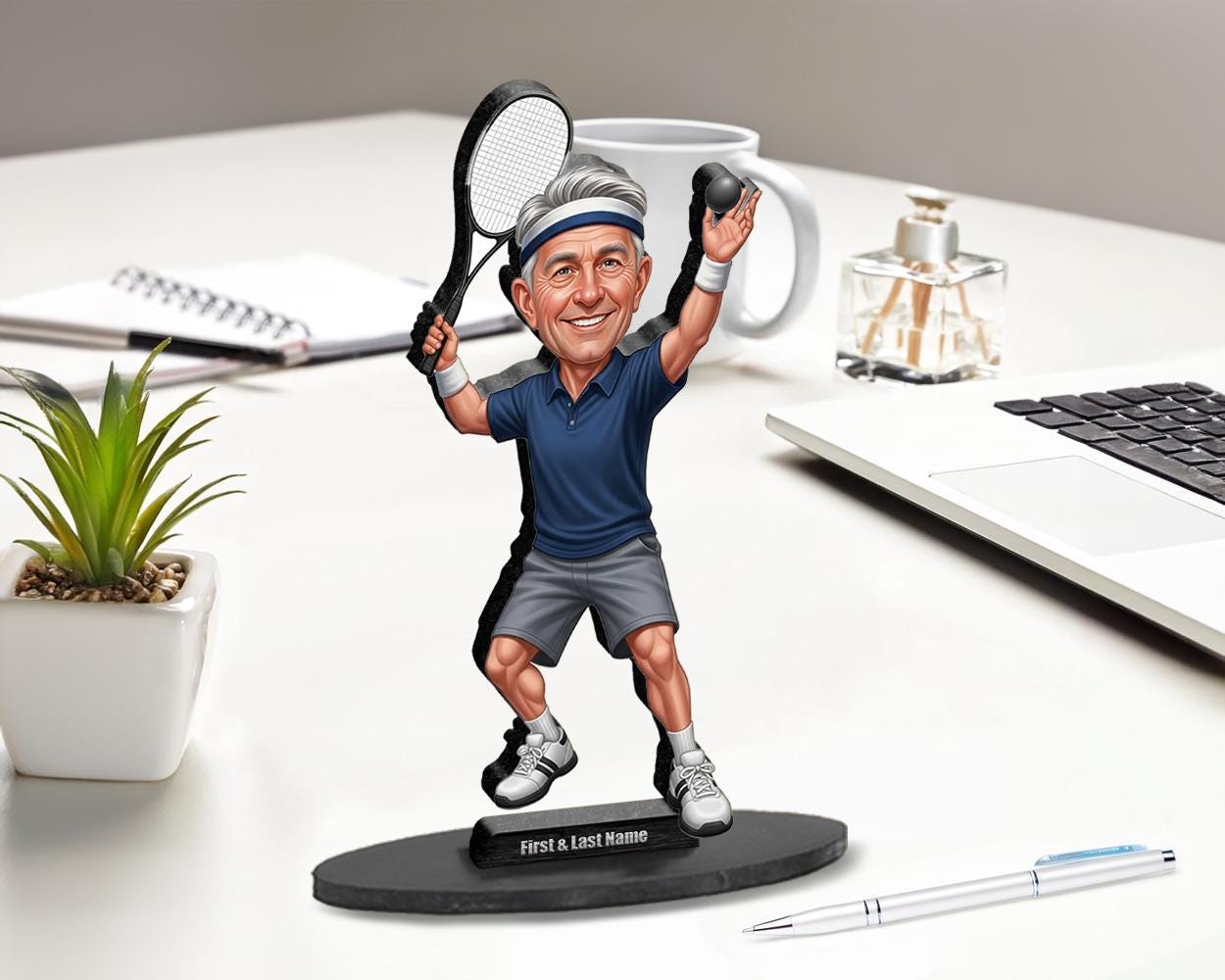 Custom Squash Player Figurine | Personalized Male & Female Racket Sports Gift from Photo | Squash Caricature, Magnet, Keychain, Car Charm