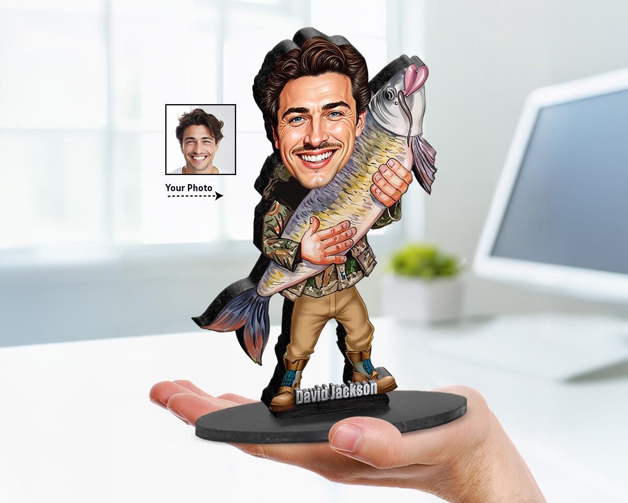 Fisherman Figurine | Custom Fishing Gift from Your Photo | Personalized Angler Figurine, Magnet, Keychain & Car Charm