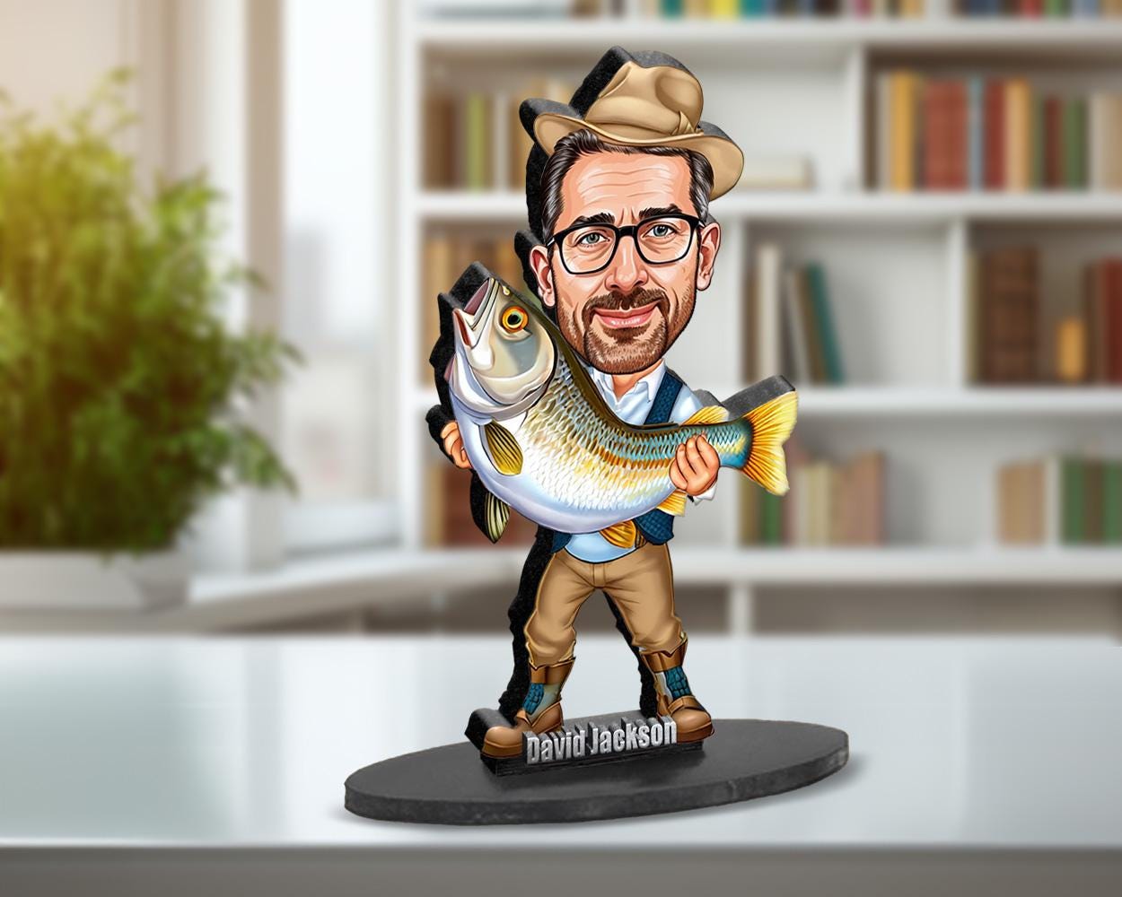 Fisherman Figurine | Custom Fishing Gift from Your Photo | Personalized Angler Figurine, Magnet, Keychain & Car Charm
