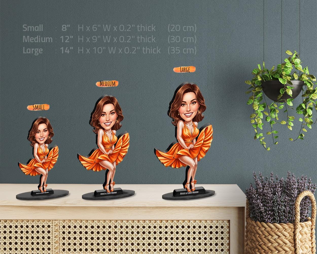 Funny Vintage Diva Figurine | Custom Pin-Up Style Caricature from Your Photo | Personalized Figurine, Magnet, Keychain & Car Charm