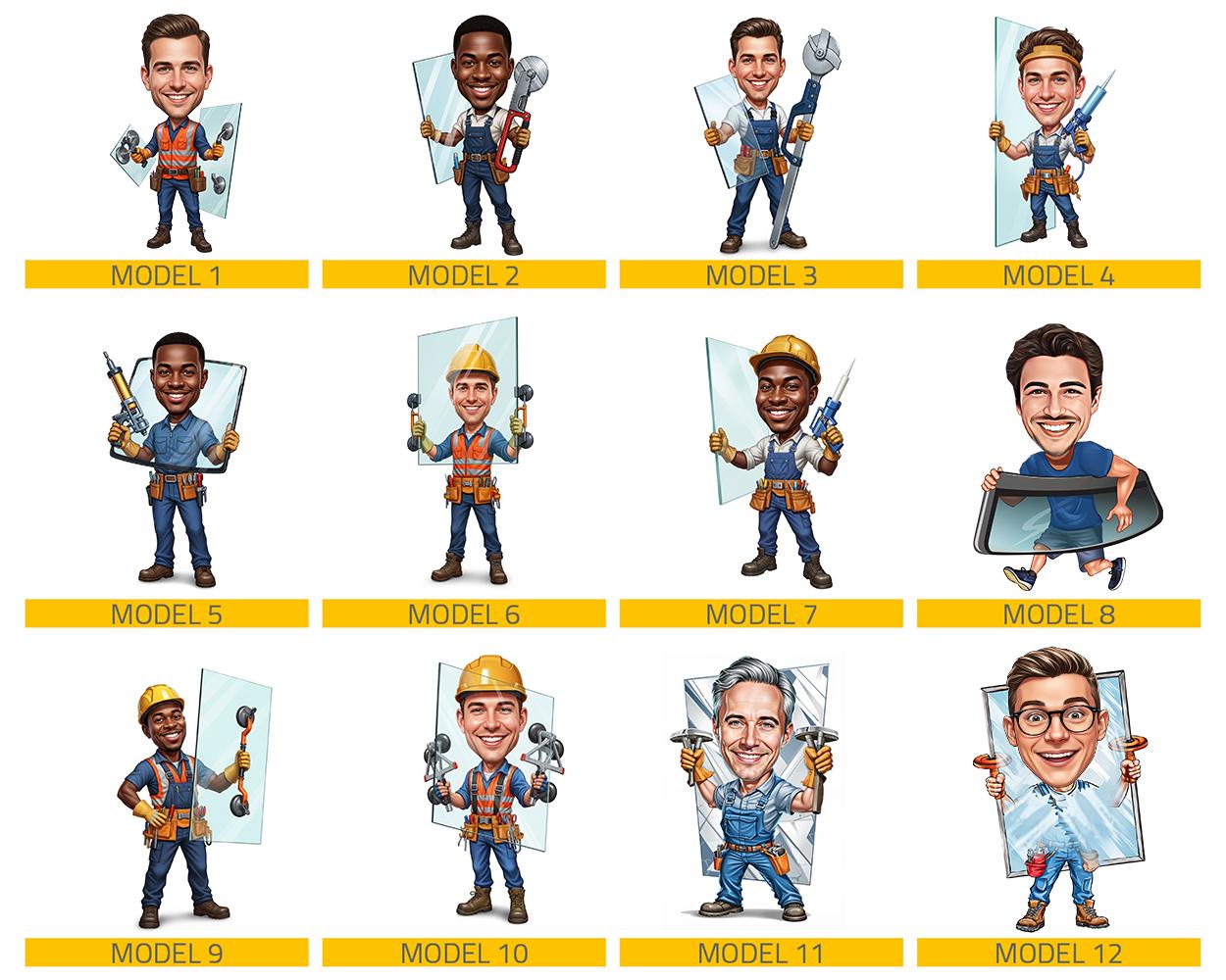 Personalized Glazier Figurine | Custom Auto Glass Installer Gift from Your Photo | Funny Window Fitter Caricature Figurine, Magnet, Keychain