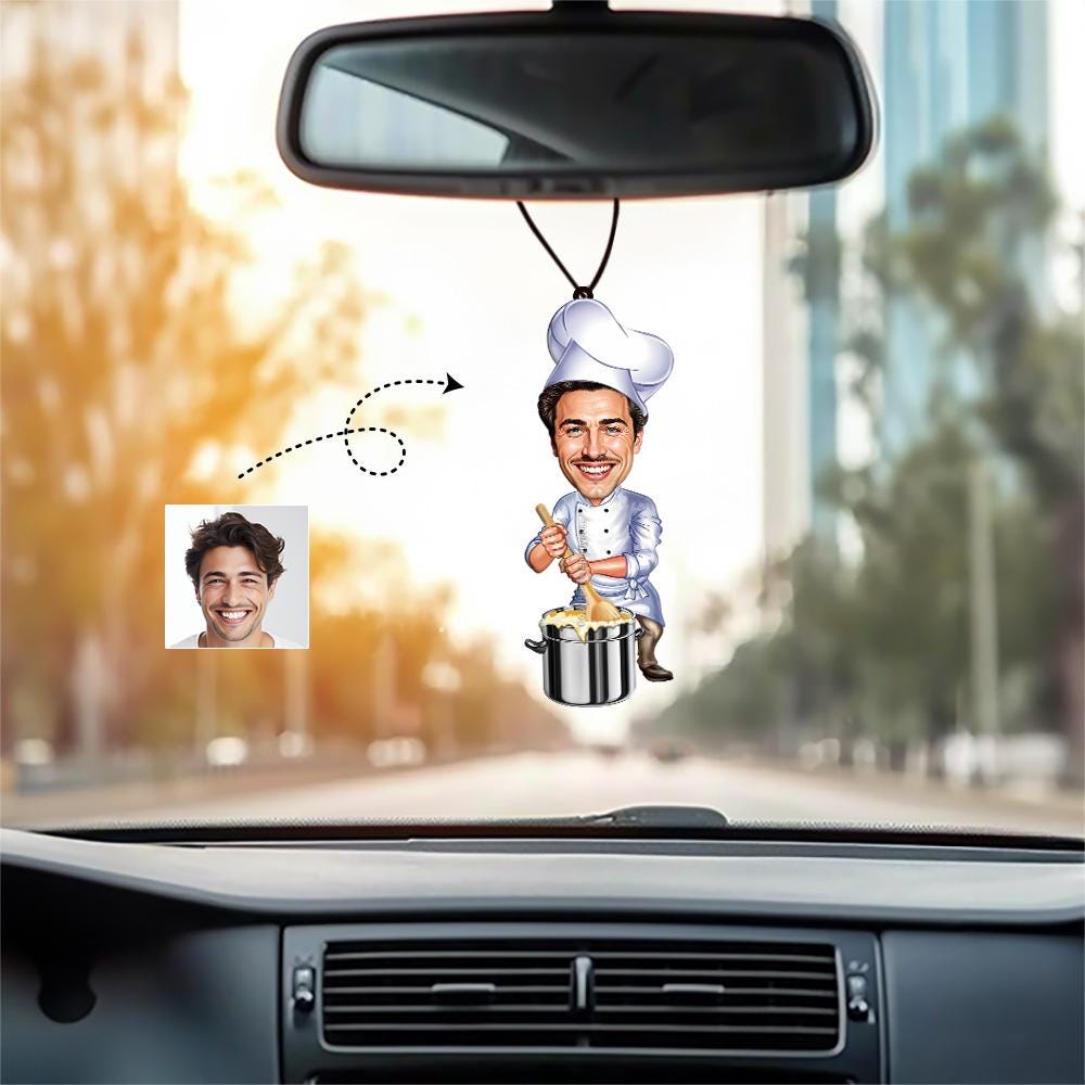 Personalized Male Chef Figurine | Custom Cooking Gift from Photo | Caricature Statue, Magnet, Keychain & Car Charm