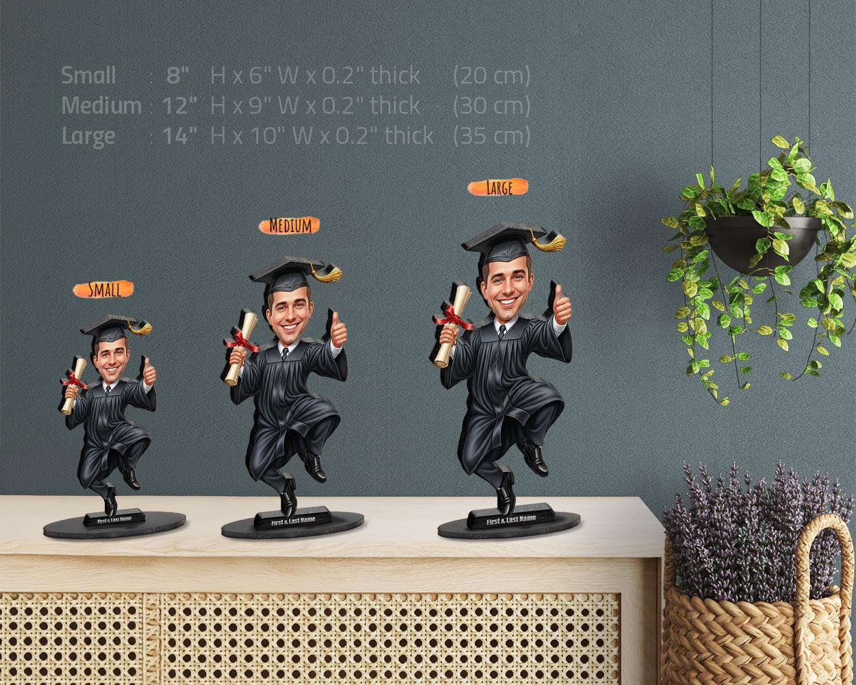 Personalized Graduation Gift | Custom Graduate Figurine from Photo | Funny College & University Caricature, Magnet, Keychain, Car Charm