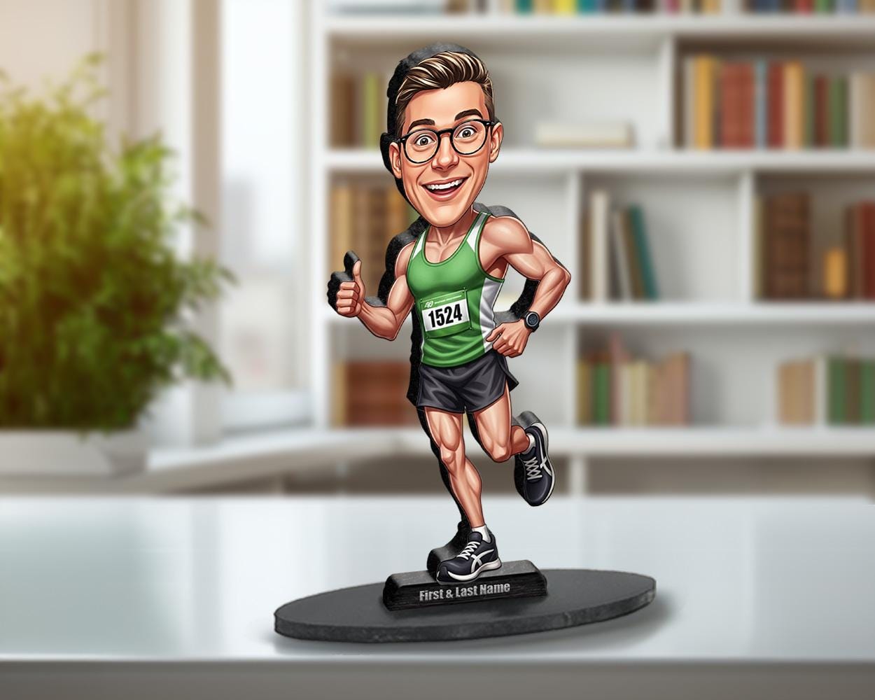 Runner Figurine Gift | Custom Marathon Runner Caricature from Photo | Personalized Athlete Figurine, Magnet, Keychain & Car Charm