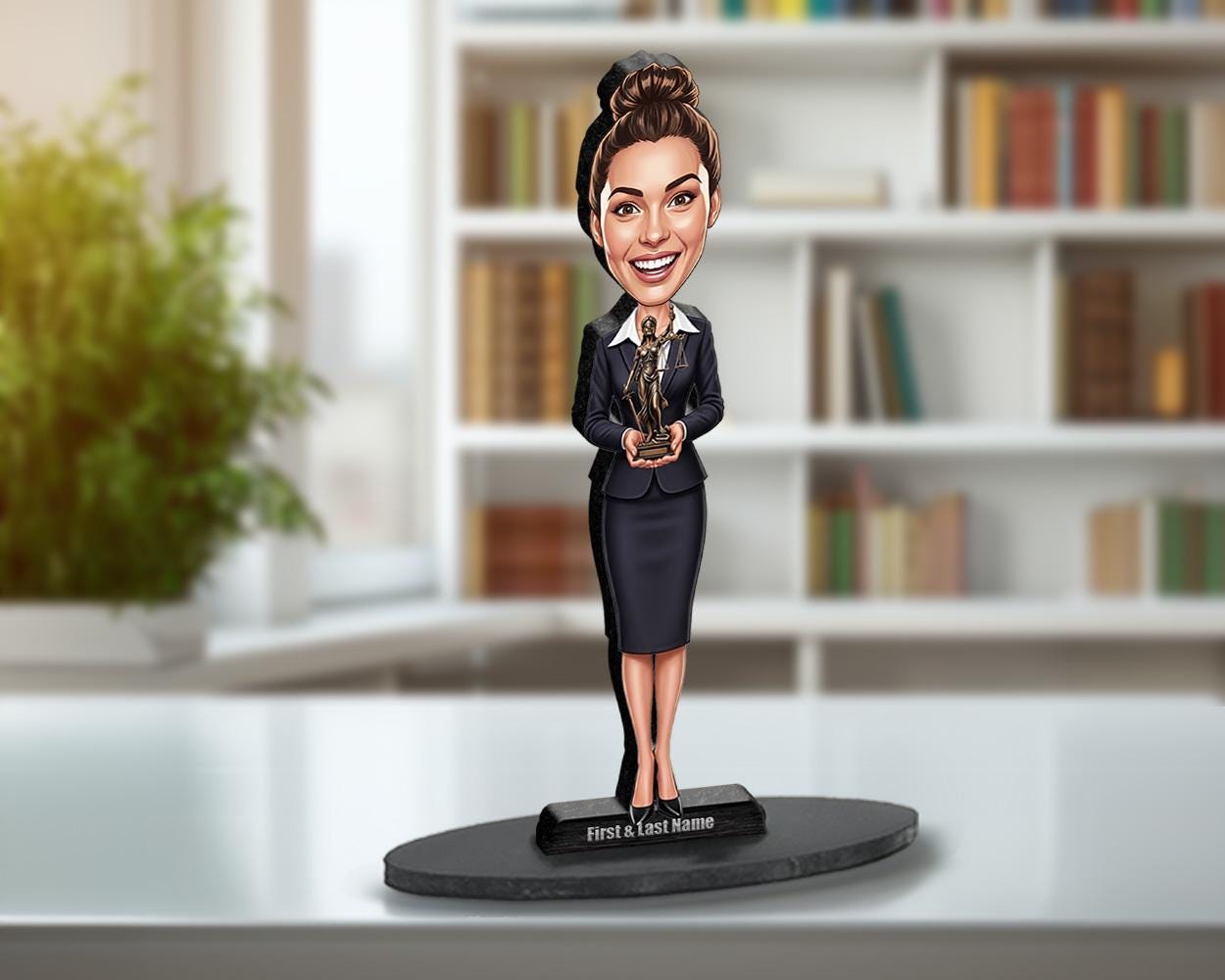 Custom Female Lawyer Figurine | Personalized Law Student Graduation Gift from Photo | Attorney Statue, Magnet, Keychain & Car Charm