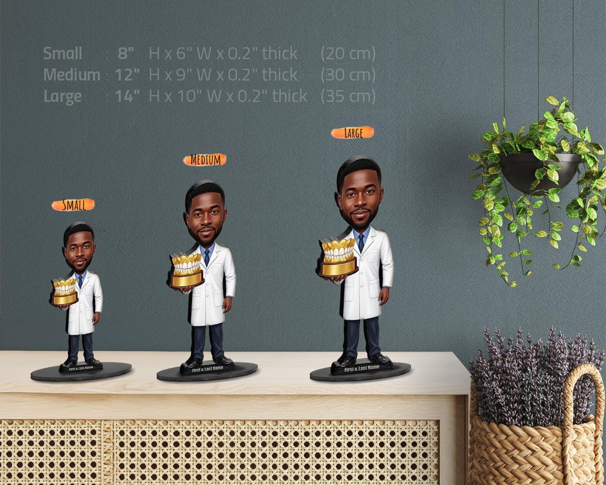 Custom Prosthodontist or Dental Graduate Gift | African American Male Dentist Figurine from Photo | Personalized Caricature