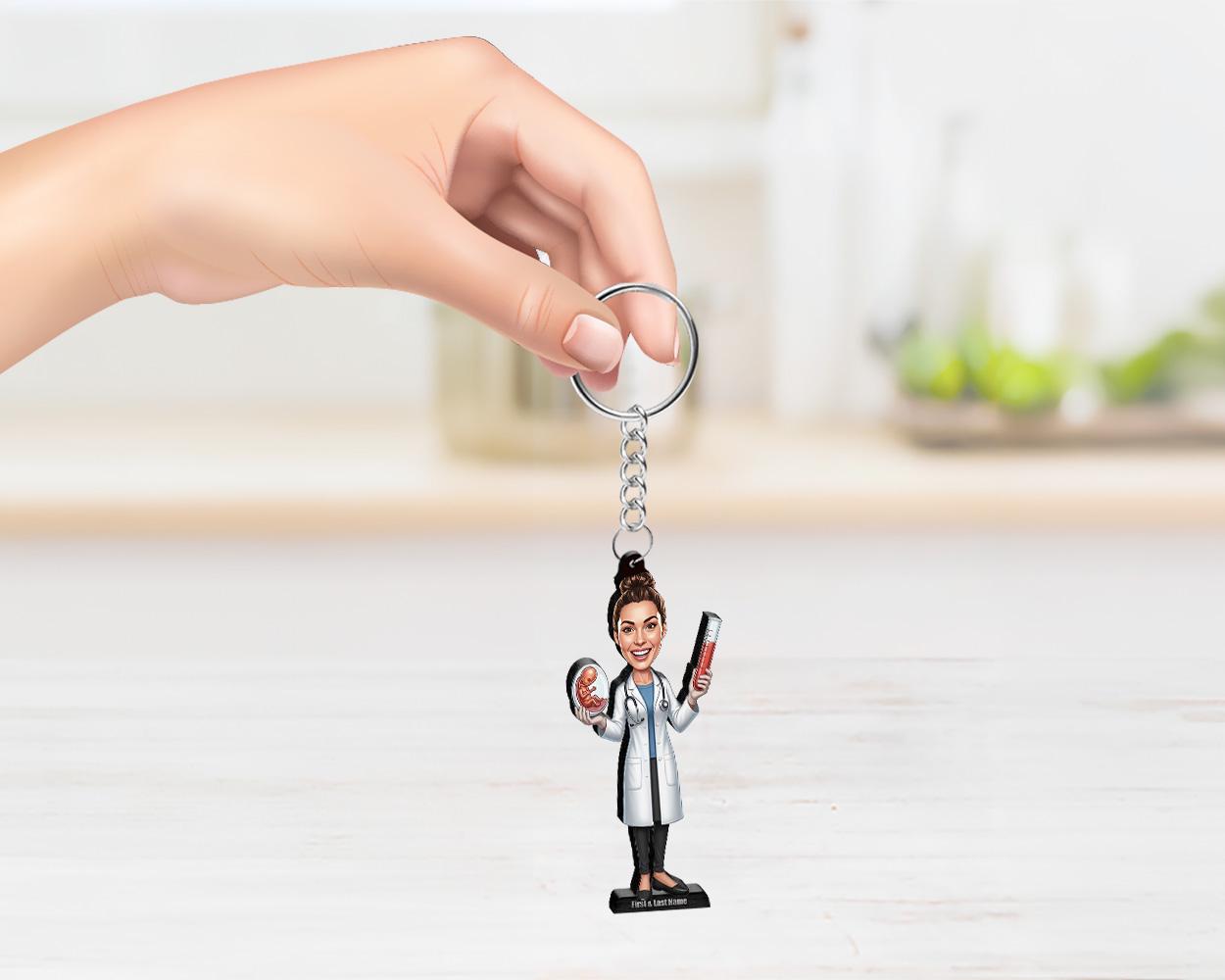 Custom Female Fertility Specialist Figurine | Personalized IVF Doctor Gift from Photo | Reproductive Medicine Caricature, Magnet, Keychain
