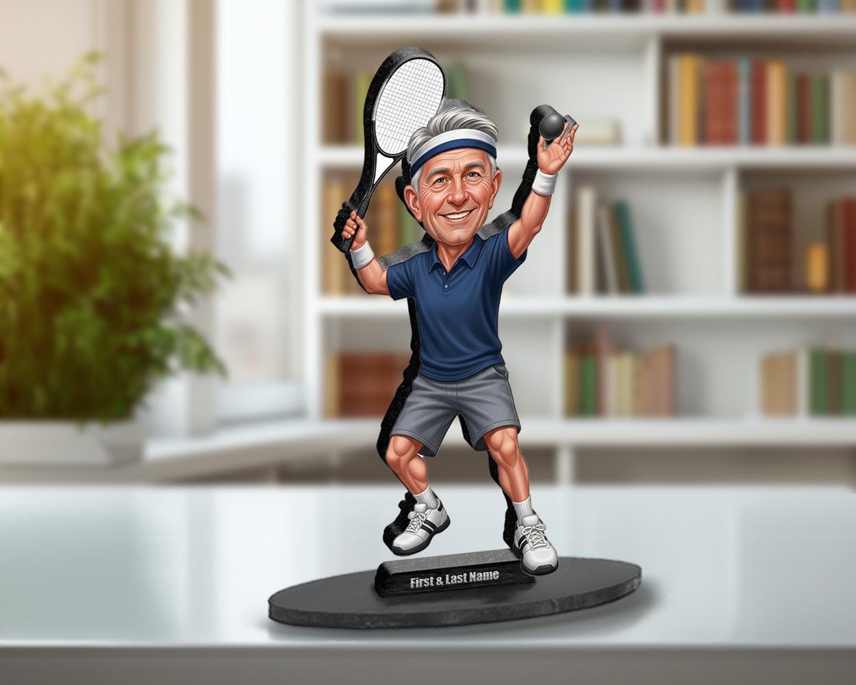 Custom Squash Player Figurine | Personalized Male & Female Racket Sports Gift from Photo | Squash Caricature, Magnet, Keychain, Car Charm