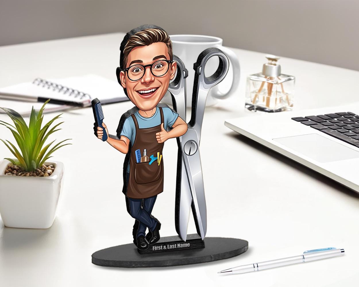 Hair Stylist Gift | Custom Barber | Hairdresser Figurine from Photo | Personalized Caricature Statue, Magnet, Keychain & Car Charm