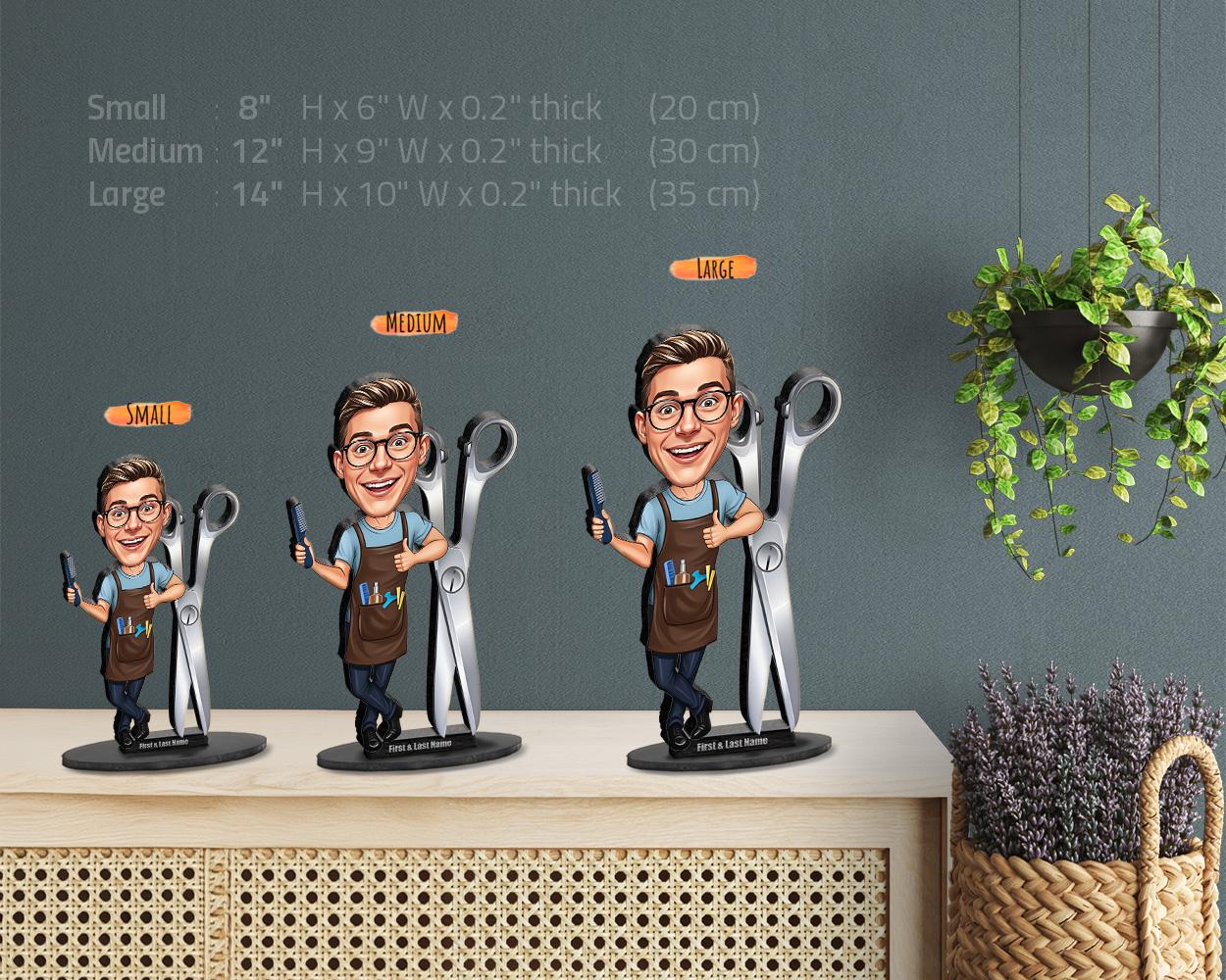 Hair Stylist Gift | Custom Barber | Hairdresser Figurine from Photo | Personalized Caricature Statue, Magnet, Keychain & Car Charm