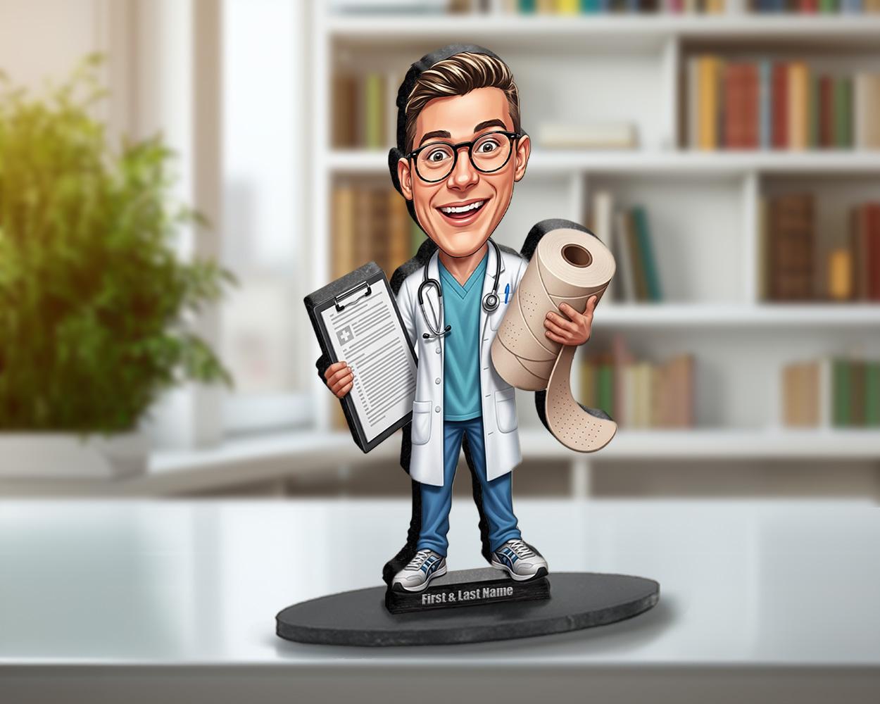 Personalized Sports Medicine Doctor Figurine | Custom Caricature Gift from Your Photo | Orthopedic Physician Figurine, Magnet, Keychain